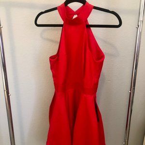 LULUS Short Red Dress with Open Back and High Neck